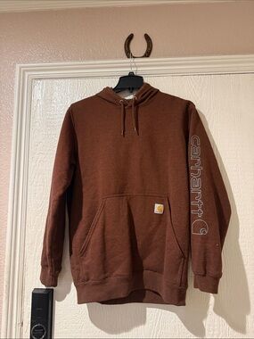 Carhartt Men’s Brown Pullover Hoodie with Sleeve Logo